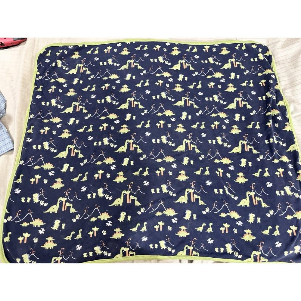 Gymboree‎ 3 Dinosaurs navy Blue Green Trim Baby Blanket Reversible 2011 Lovey